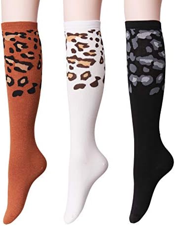 OSABASA Womens Casual Knee High Socks 3Pairs Solid & Heart & Argyle &leopard Pattern Colors Fashion Socks