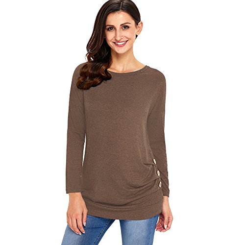 Womens Casual Tops Long Sleeve Loose Fit T Shirts Tunic Sweatshirt Blouse Tee Brown Size XX-Large