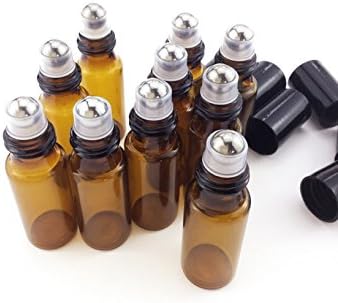 10 Bottle Set Fireboomoon 10ml Glass Roller Bottles Solid Amber Glass Roller Bottles with Stainless Steel Roller Balls,for Aromatherapy Perfumes and Lip Balms (10 ml)