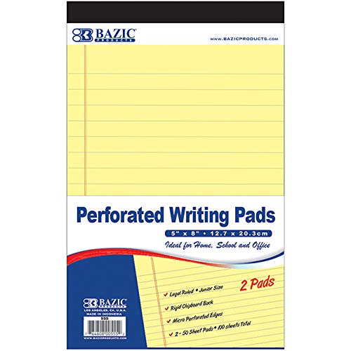 BAZIC Canary Jr. Legal Pad, 5 x 8 Inch, 50 Count (3 Per Pack)