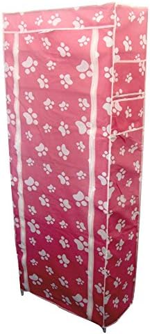 EtsiBitsi 9 Tiers Multipurpose Portable Folding Shoes Rack/Shoes Shelf/Shoes Cabinet with Wardrobe Cover, Easy Installation Stand for Shoes (Pack of 1) (Metal & Non-Woven Fabric) Pink spot