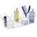 mDesign Plastic Divided Cosmetic Organizer Caddy Tote Bin with Handle, for Bathroom Vanity Storage - Holds Blush, Makeup Brushes, Palettes, Lipstick, Nail Polish - Lumiere Collection - Clear