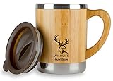 Insulated 11oz Coffee Mug - Stainless Steel & Bamboo Cup with Handle & Lid - Non-Spill On the Go - Keep Your Tea Hot Longer - Unique Gift for Men & Women - by Wildlife Expedition