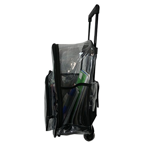 Rolling Clear Backpack Heavy Duty See Through Daypack School Bookbag with Wheels