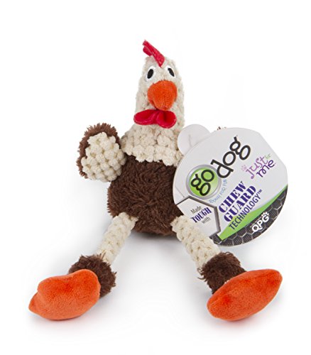 goDog 70671 Just for Me Skinny Brown Rooster Plush Squeaker Dog Toy, Small