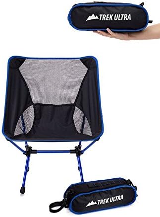 TrekUltra Portable Compact Lightweight Camp Chair with Bag - Ultralight Folding Camp Chairs - Great Beach Hiking Backpacking and Sporting Events Chair with Adjustable All Terrain Feet