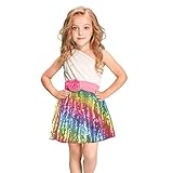 Sequin Skirts for Girls Rainbow Glitter Skirts Sparkly Fabric Skirts for Unicorn Party, Halloween Party, Ballarina Costumes