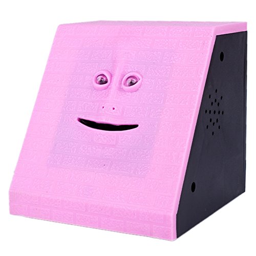 Wefond Novelty Coin Money Eating Musical Face Bank Automatic Money Saving Collection Piggy Bank for Kids Children (Pink Brick)