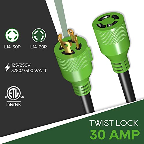 RVGUARD 4 Prong 30 Amp 100 Foot Generator Extension Cord, NEMA L1430P
