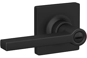 Lock Scout Straight Lever with Square Trim Bedroom and Bathroom Door Handle, Matte Black Finish