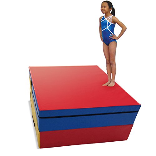 gymmatsdirect Folding Gymnastics Incline Mat Large Cheese Wedge Ramp Skill Shape Triangle Tumbling Mats 60"x30"x15", Red/Blue/Yellow - Thumbnail 6