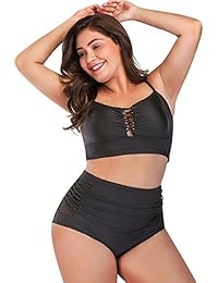 Yomoko Traje de baño para dama, talla grande, cintura alta, estilo retro