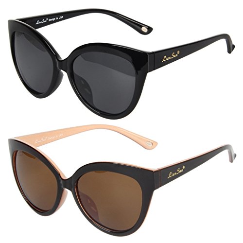liansan designer Oversized polarized women's cat eye sunglasses Lsp401(2 pairs(black+brown))