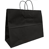 USA-Made Extra Large Kraft Shopping Bags (Vogue Size 16 W x 12 H x 6 gusset) Set of 25, Available in 14 Colors (Midnight Black)