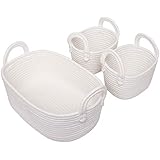 Juego de 3 cestas tejidas, cestas de cuerda de algodón para almacenamiento, contenedor organizador blanco para bebés pequeños para lavandería de guardería, juguete para niños