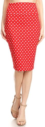 MissyMissy Womens Stretch Pencil Skirts Dot Pattern Casual Solid Shorts Q1021-2 (Large, Red)