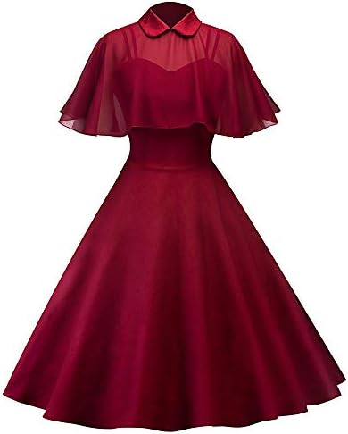 kaifongfu Solid Color Women Lace Long Skirt Collar Short Sleeve Dress