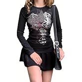 Women Vintage Y2K Graphic Sweatshirt Grunge Punk Gothic Slim Fit Long Sleeve Crop Top Sexy Autumn Streetwear