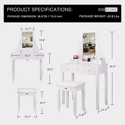 image for VIVOHOME Makeup Vanity Set with 5 Drawers and 1 Removable Organizer, D