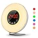 COULAX Wood Wake Up Light with Sunrise Sunset Simulation,7 Colored LED Lights, 6 Natural Sounds, FM Radios,10 Brightness Levels,Snooze Function Alarm Clock with Adapter (Wood) (White)