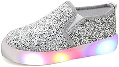USANDY Girls' Light Up Sequins Shoes Slip-on Flashing LED Casual Loafers Flat Sneakers (Toddler/Little Kid)