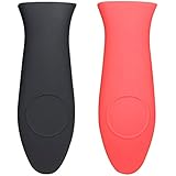 Hot Handle Holder, 2Pcs Heat Protecting Silicone Handle Cover, Non Slip Hot resistant Pot Holder Sleeves for Cast Iron Skillets and Metal Frying Pans, for Cooking, Kitchen (Red &amp; Black)
