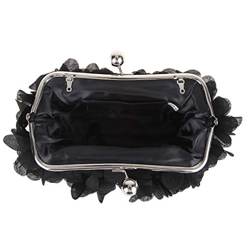Fawziya Floral Clutch Purses For Women Satin Evening Bag-Black