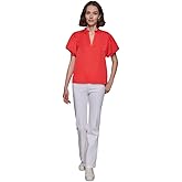 Karl Lagerfeld Paris Women's V-Neck Puff-Sleeve Blouse (Apple, Small)