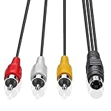 Electop 4 Pin S-Video to 3 Male RCA Composite Video Cable 1.45M(4.75FT)