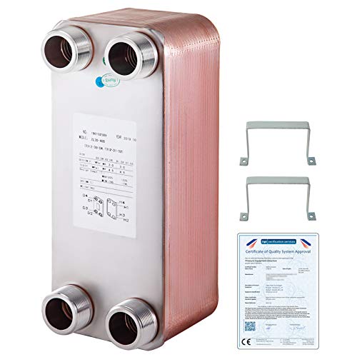 BestEquip Heat Exchanger 5″x12″ 40 Plates Brazed Plate Heat Exchanger 316L 5/4″ MPT Heat