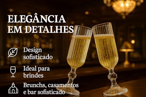 Taça de Champanhe Canelada 140 ml – Conjunto com 6 Peças | Design Cilíndrico Clássico e Sofisticado | Premium Collection