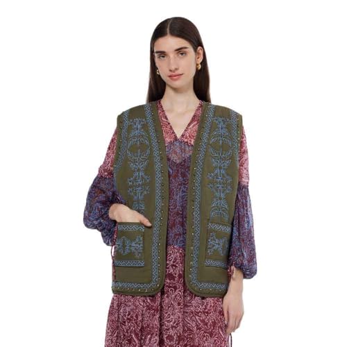 Scotch & Soda Women's Floral Embroidered Gilet Vest, Classic Green, XS