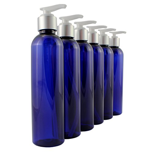 8oz Cobalt Blue Plastic Cosmo Style Bottles with White Lotion Pump Tops (6-pack); Bullet Style PET Bottles Great for Shampoo, Lotions, Creams, Liquid Soaps & More 8oz Cobalt Blue Plastic Cosmo Style Bottles with White Lotion Pump Tops (6-pack); Bullet Style PET Bottles Great for Shampoo, Lotions, Creams, Liquid Soaps & More