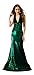 Jescakoo Women Sleeveless Halter V-Neck Shinny Mermaid Maxi Dress S-XL (XL) Black Green