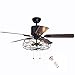 52 Inch Retro Industrial Ceiling Fan with Light 5 Wood Reversible Blade Chandelier Fan Remote Control Iron Cage Pendant Light Fan for Living Room(Bronze + Black)