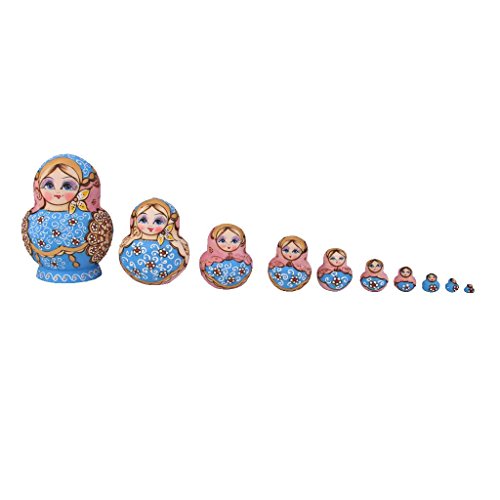 Xiaojikuaipao 10pcs Traditional Russian Matryoshka Babushka Nesting Dolls Hand Painted 15cm