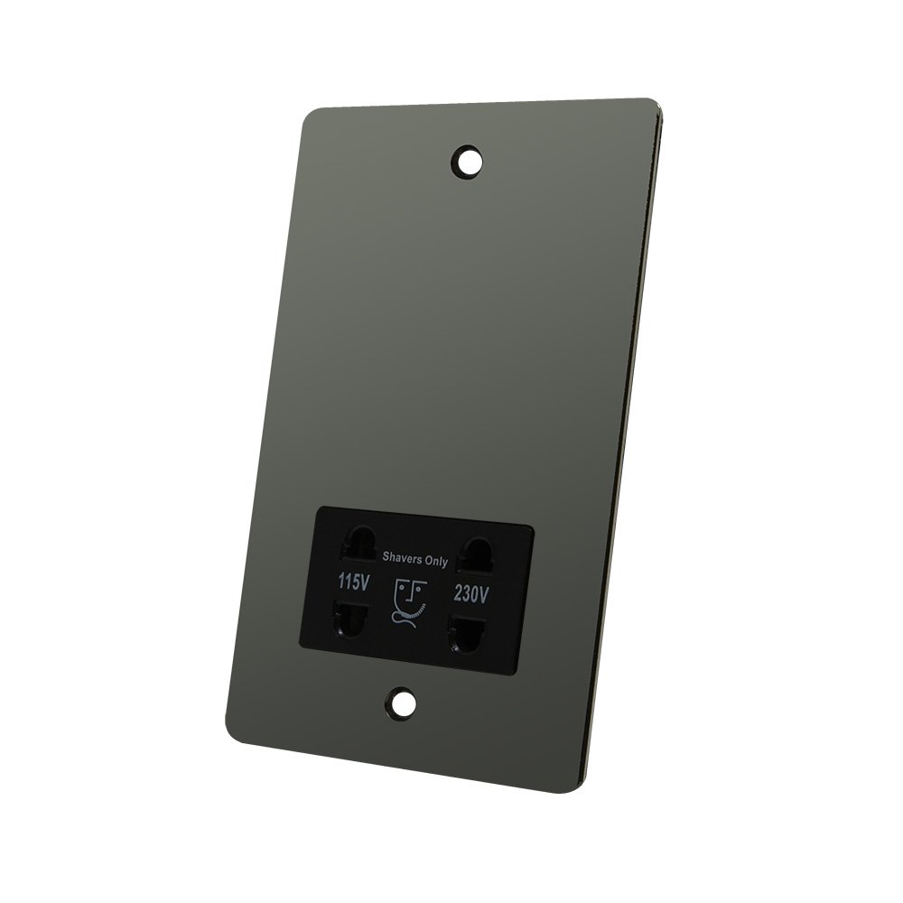 Flat Plate Black Nickel Shaver Socket 2-Gang Dual Voltage 115V/230V
