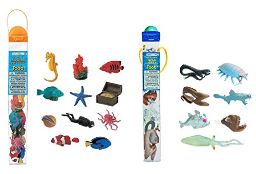 Set of 12 Safari Ltd Coral Reef TOOB and Set of 7 Safari Ltd Deep Sea TOOB bundled by Maven Gifts