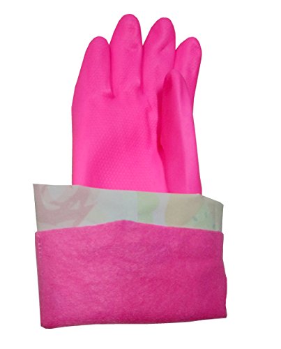 Cute Cleaning Gloves Kitchen Gloves VANORIG Thickening Waterproof Dish Washing Gloves Household Gloves with Lining ,1 Pair (Flowers-02)