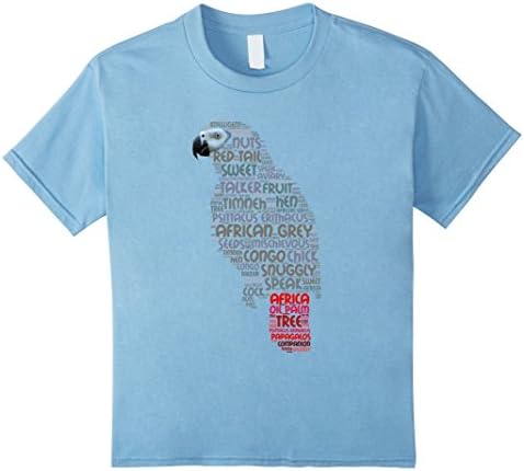 Kids African Grey Parrot Shirt shows African Grey Word Art 8 Baby Blue
