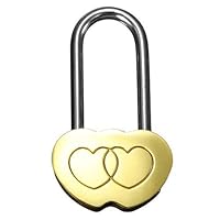 Heitaisi Solid Brass Love Shaped Wish Lock Padlocks, Double Heart Everlasting Love Anniversary Engraved Locks for Lovers Wedding Keyed Padlocks(NO Key)