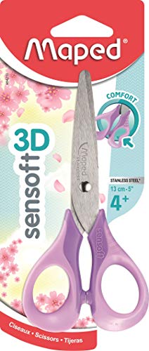 Maped - Ciseaux Sensoft 13 cm - Ciseaux Enfants avec Anneaux Souples et Ergonomie 3D - Ciseaux Scolaires dès 4 Ans - Pour Maternelle et Primaire - Coloris Pastel Violet 484291