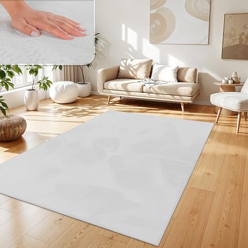 Paco Home Teppich Wohnzimmer Kunstfell weich waschbar modern elegant pflegeleicht Felloptik Uni Seidenglanz flauschig Hochflor, Grösse:300x400 cm, Far