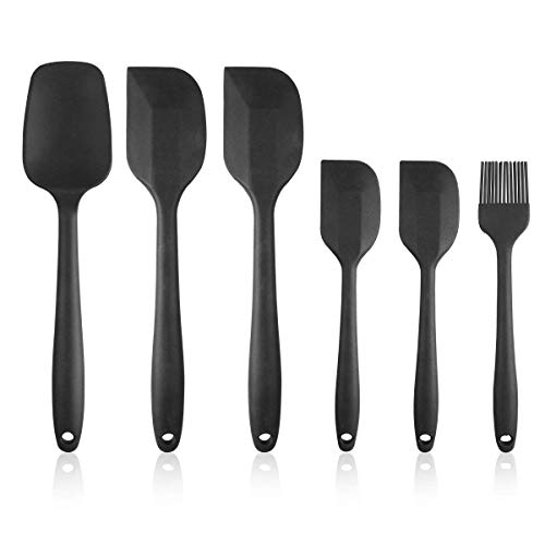 Heat Resistant Silicone Spatula Set - 6 Piece Non-Stick Rubber Spatula Set with Stainless Steel Core - 500F Heat-Resistant Spatula Kitchen Utensils Set for Cooking, Baking and Mixing - Black