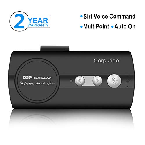 Carpuride Bluetooth Handsfree Car Kit, AUTO ON Visor Bluetooth Speakerphone, Support Siri Google Voice Command, Phone GPS Music Player, Dual Link, High Clear Call