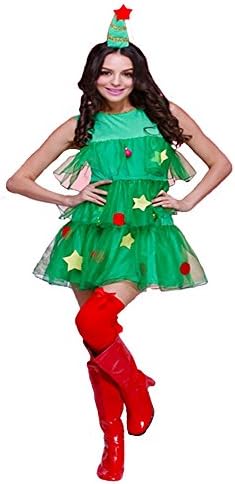 ZNFQC Women Christmas Tree Costume Elves Party Cosplay (M, RED-2)