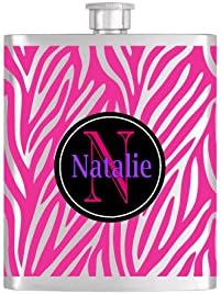 Personalized Animal Zebra Print Monogram Bridesmaid Flask with Funnel Stainless Steel 8 oz Liquor Hip Flasks - Flask #230