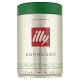 illy Caffe Decaffeinated Whole Bean Coffee (Medium Roast, Green Top) 8.8 coffee cans (Pack of 6)