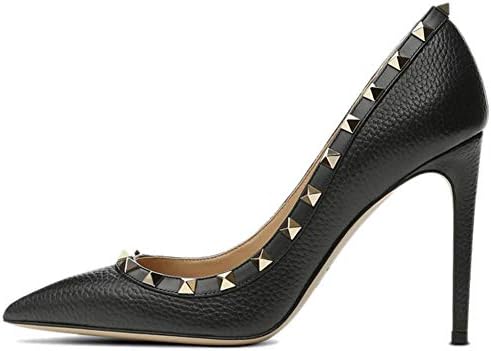 Caitlin Pan Womens Stylish Pointed Toe High Heel Slip On Pumps Rivet Studded Stiletto Dress Pumps 10CM