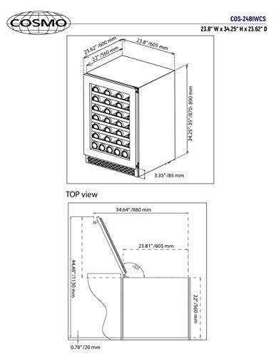 Cosmo-48-Bottle-24-Single-Zone-Compressor-Wine-CoolerChiller-Red-and-White-Wine-Cellar-with-Digital-Temperature-Display-Freestanding-Refrigerator-Quiet-Operation-Fridge-Stainless-Steel